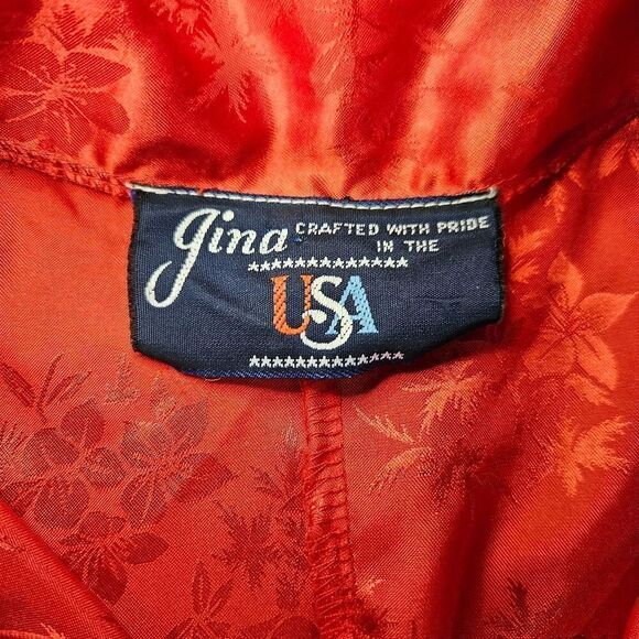 Vintage Gina USA Red Floral Jacquard Satin Short Sleeve Button Down Sleep Shirt - Picture 4 of 7